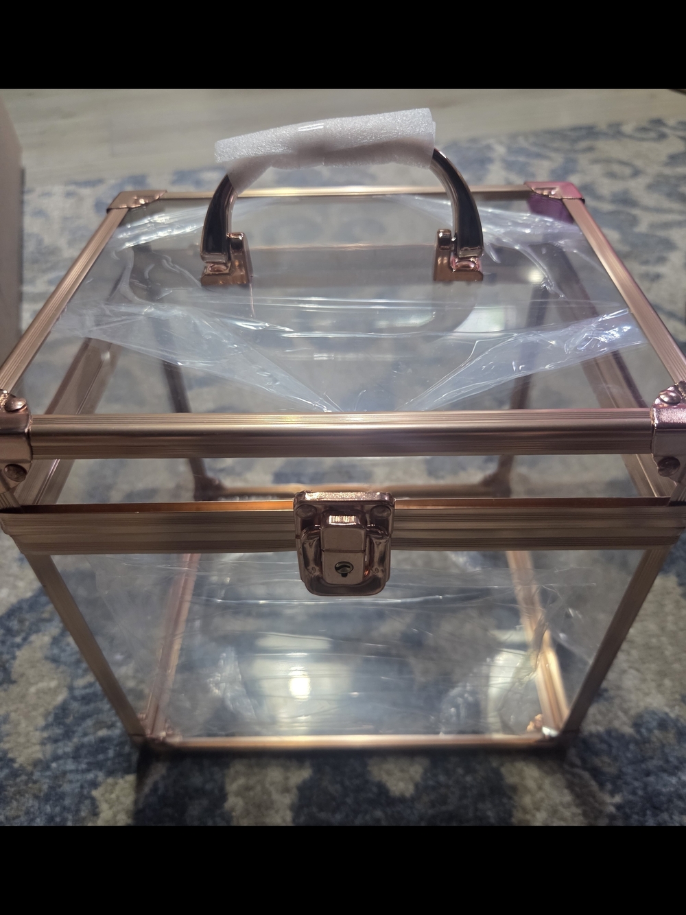 Clear Acrylic Makeup Case with Rose Gold Trim and Handle